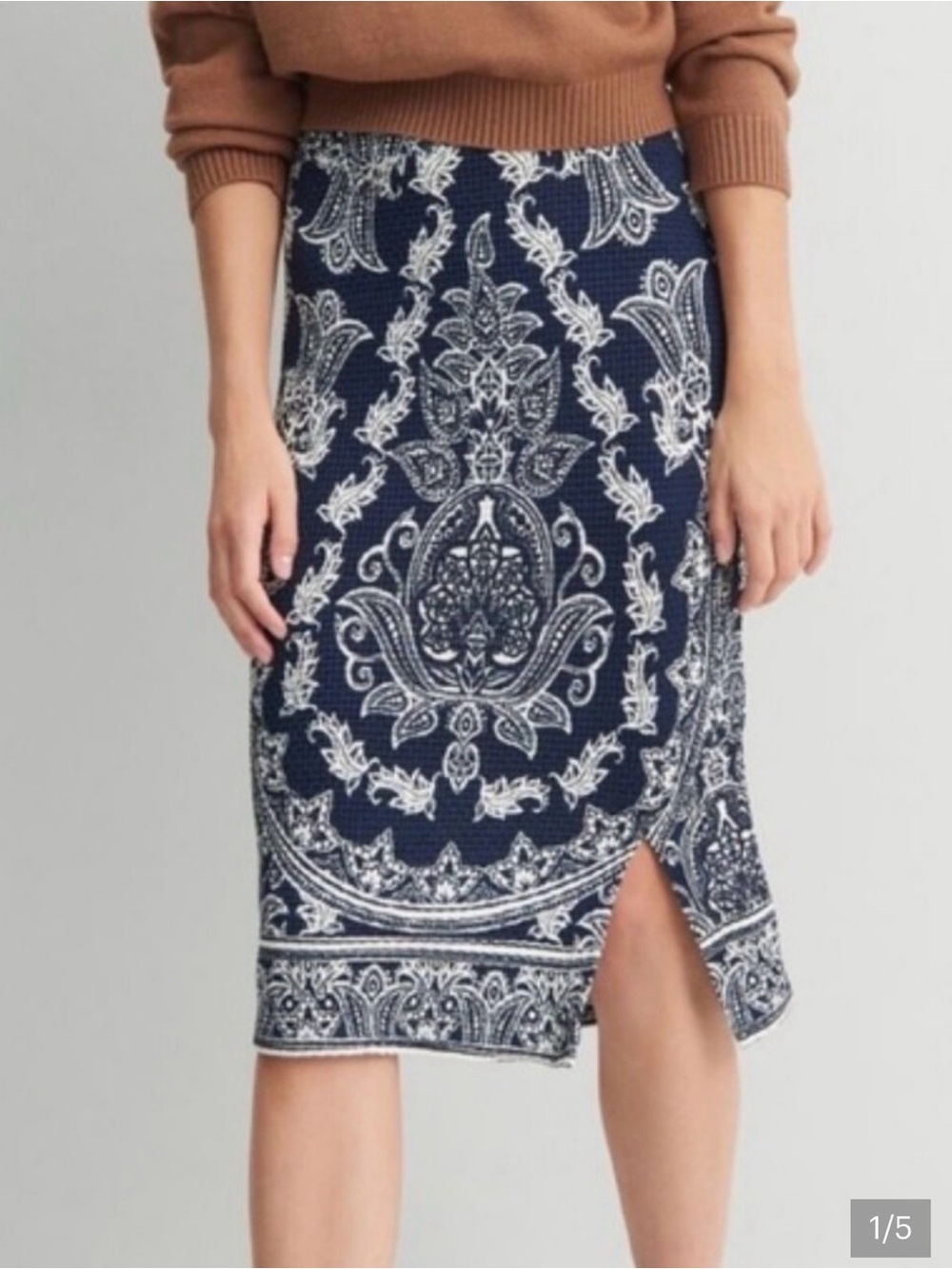 FARM Rio Anthropologie Navy and White Midi Stretchy Skirt -S / M